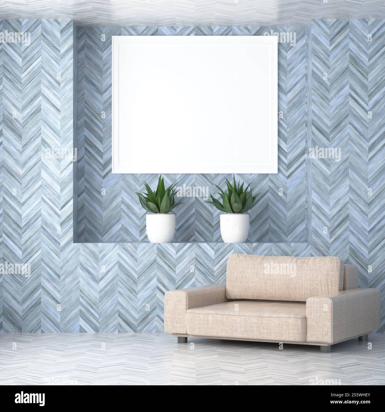 Cadre photo mural de salon avec vase à fleurs, style 3D. Banque D'Images