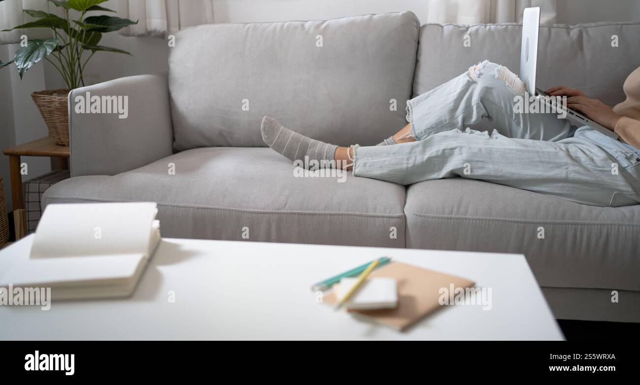 E Learning Student Girl formation en ligne à la maison. Apprentissage éducation étudier l'examen de l'appel de vidéoconférence du tuteur par webcam concept d'e-coaching Banque D'Images