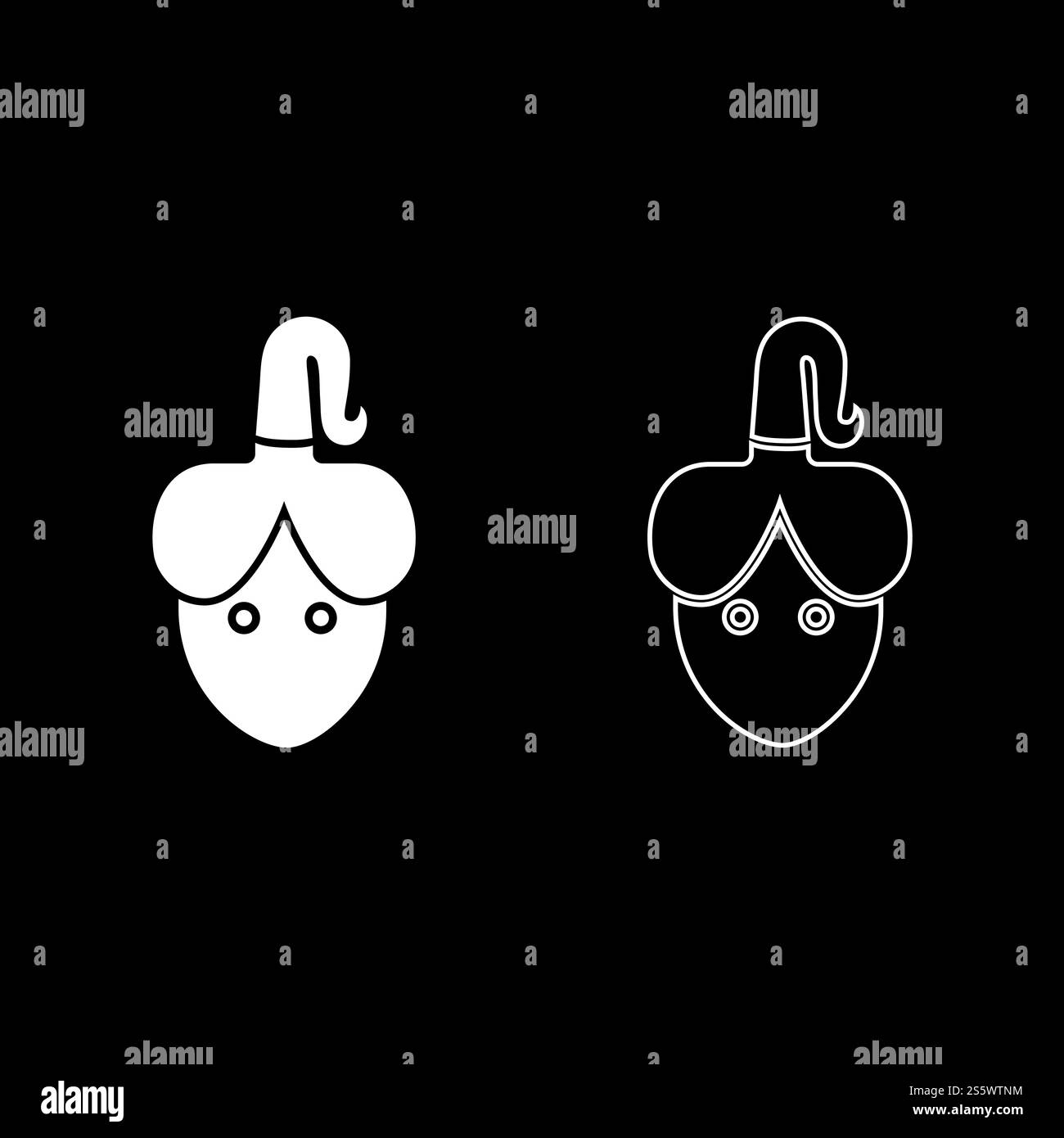 Femme chef avec l'icône de la faux visage face à contours ensemble blanc vector illustration couleur style plat simple image Illustration de Vecteur