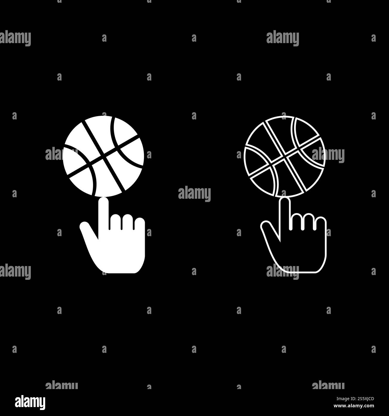 Ballon de basket-ball de tourner sur le dessus de l'icône index set contour couleur blanc télévision illustration vectorielle simple style libre Illustration de Vecteur