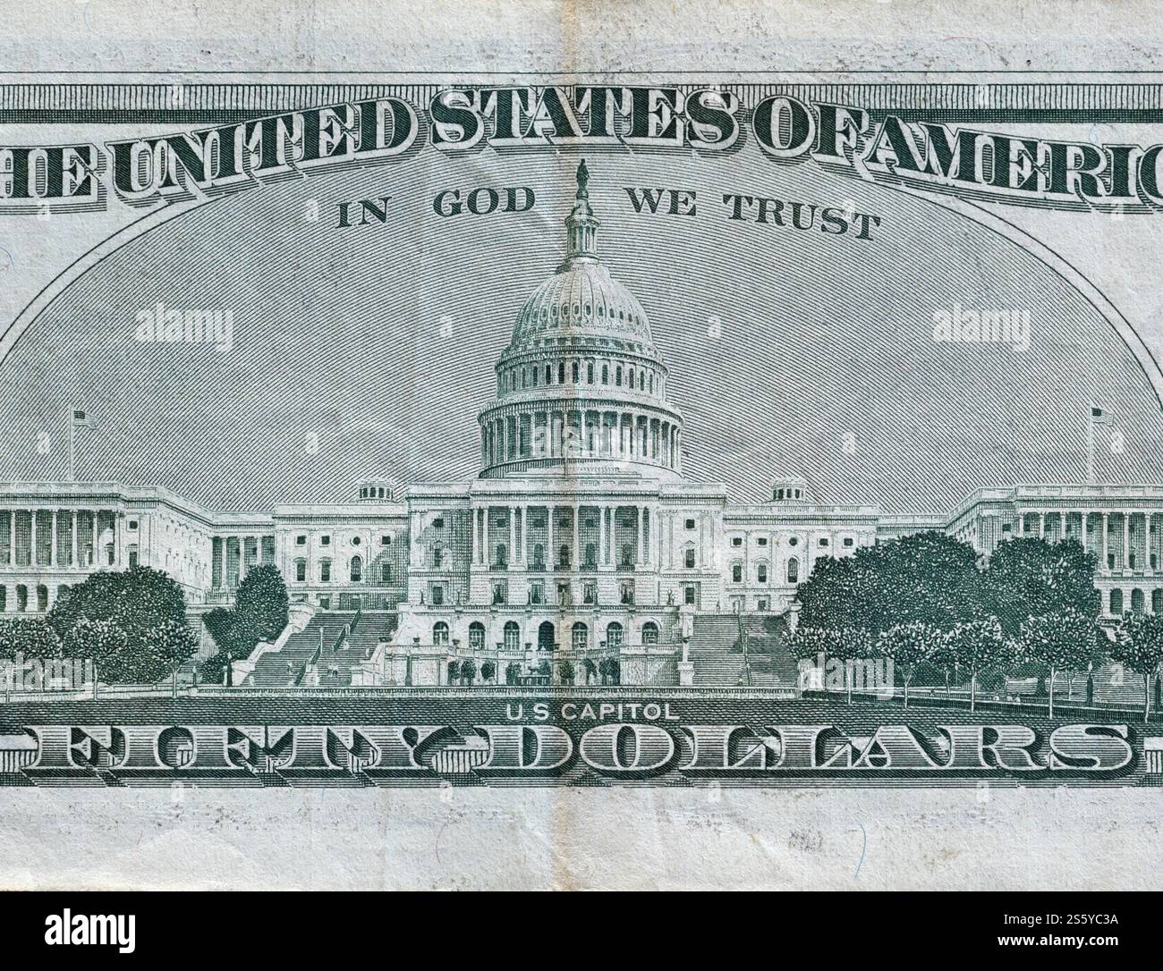 US Capitol sur billet de banque de 50 dollars verso gros plan macro fragment. Facture d'argent de cinquante dollars des états-Unis gros plan. Le Capitole DES ÉTATS-UNIS sur 50 dollars Banque D'Images