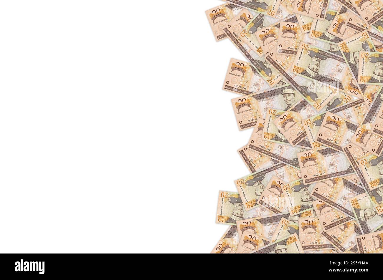 Portrait de Gregorio Luperon représenté sur une vieille note de vingt pesos monnaie de la république dominicaine. Bec orange côté avant. Portrait de Gregorio Luperon représenté sur Banque D'Images