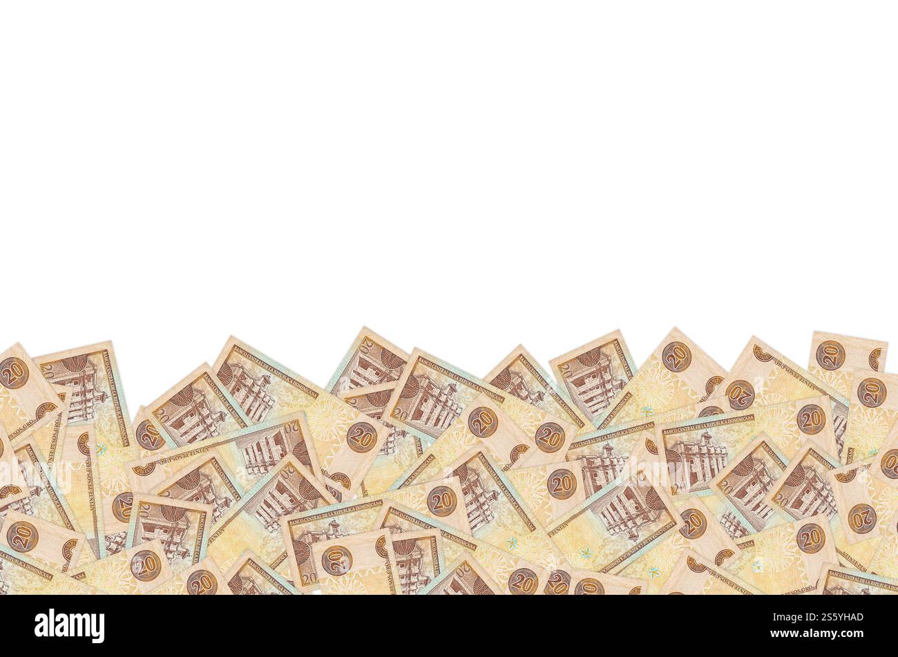 Bâtiment Panteon Nacional représenté sur une vieille note de 20 peso monnaie de la république dominicaine. Bec arrière orange. Bâtiment Panteon Nacional représenté sur l'ancien Banque D'Images