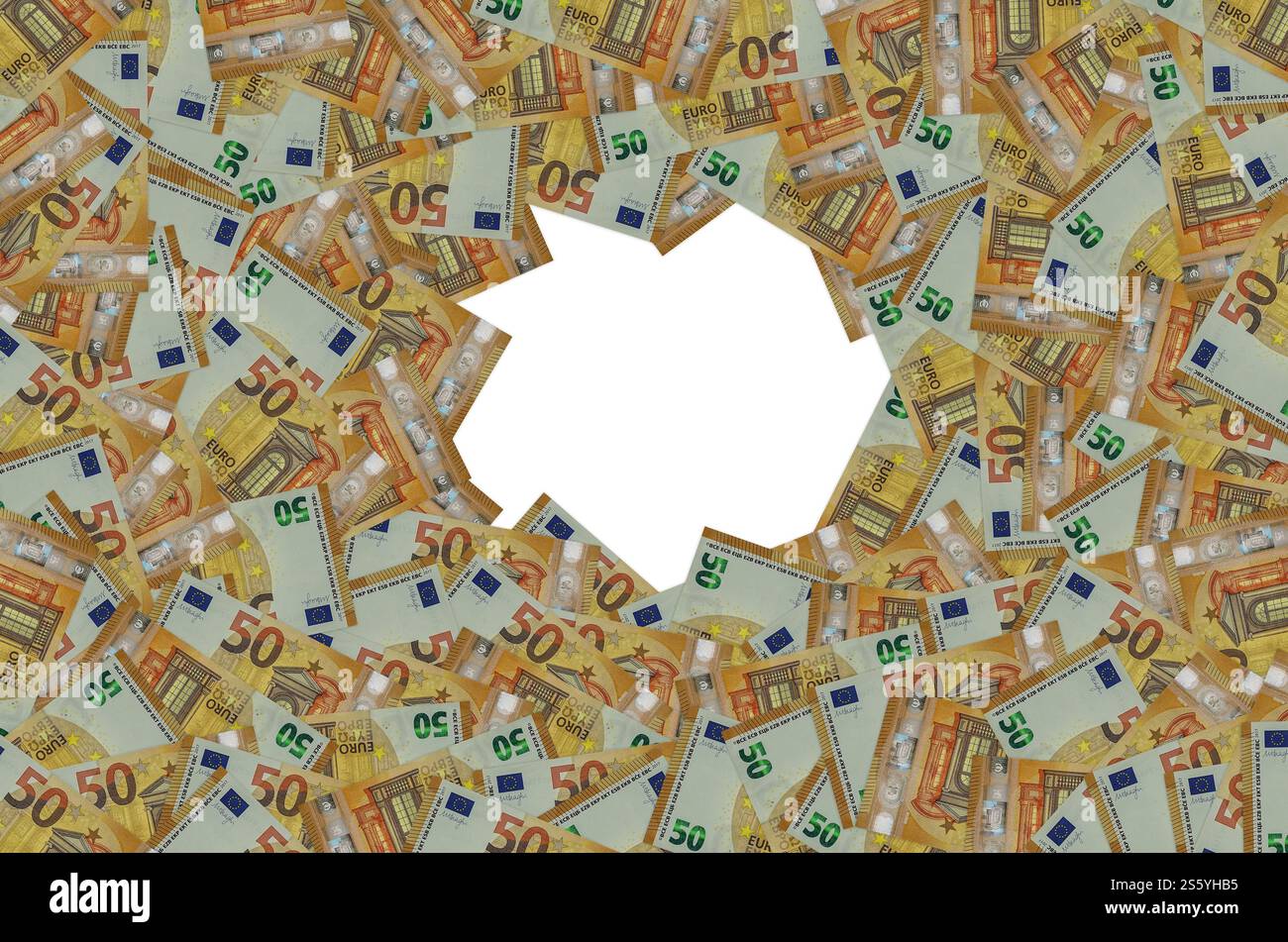 Motif faisant partie d'un gros plan sur un billet de 50 euros avec de petits détails marron. Billet en devise européenne. Partie du modèle du billet de 50 euros gros plan avec petit Banque D'Images