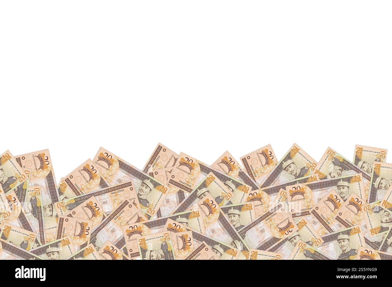 Portrait de Gregorio Luperon représenté sur une vieille note de vingt pesos monnaie de la république dominicaine. Bec orange côté avant. Portrait de Gregorio Luperon représenté sur Banque D'Images