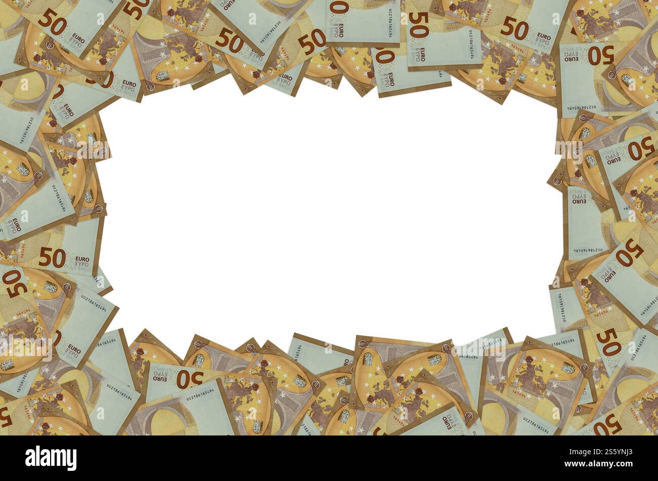 Motif faisant partie d'un gros plan sur un billet de 50 euros avec de petits détails marron. Billet en devise européenne. Partie du modèle du billet de 50 euros gros plan avec petit Banque D'Images