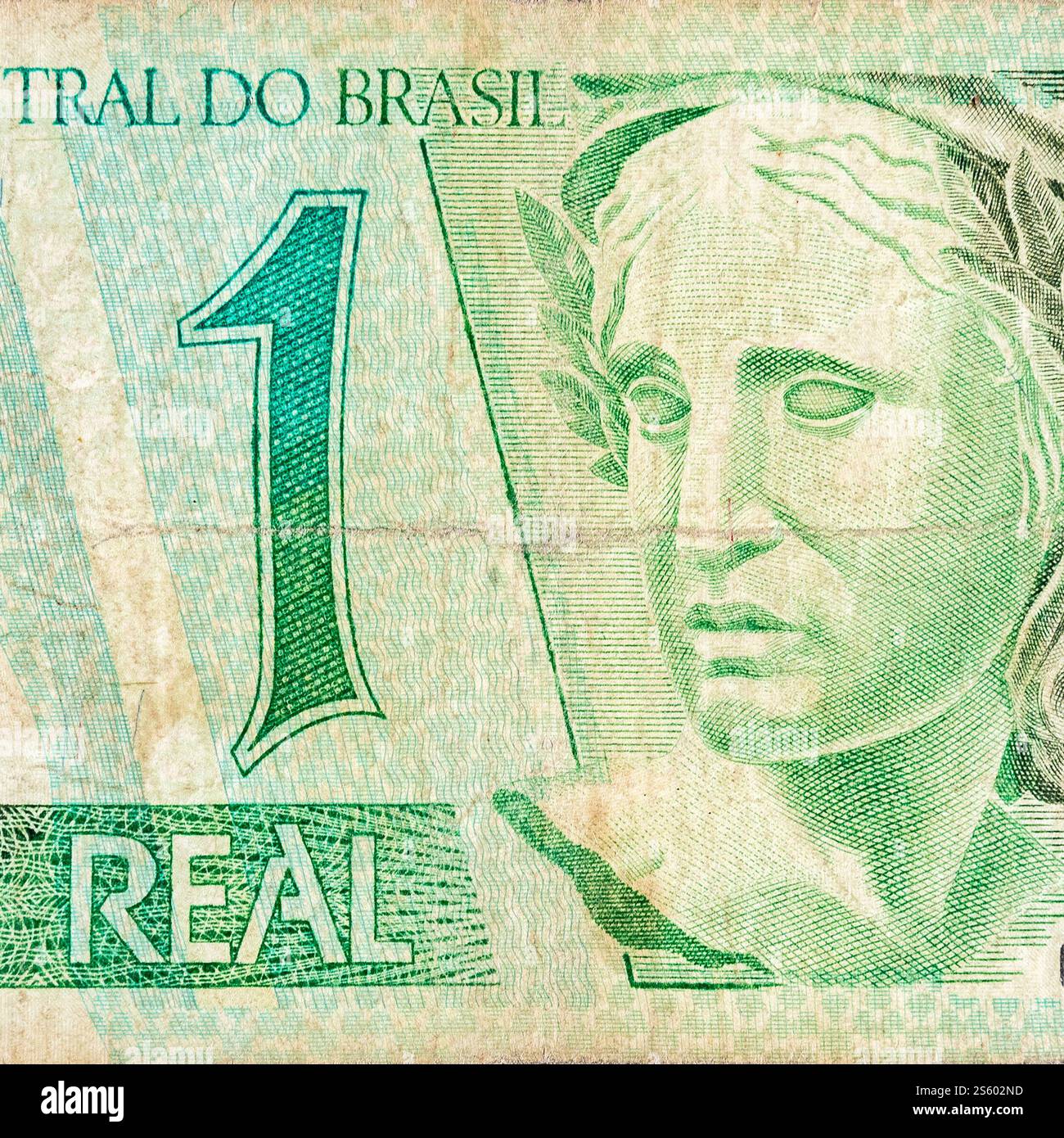 Portrait des Républiques Effigy représenté comme buste sur la vieille une vraie note de l'argent brésilien. Bec vert face avant. Portrait des Républiques Effigy représenté comme buste sur Banque D'Images