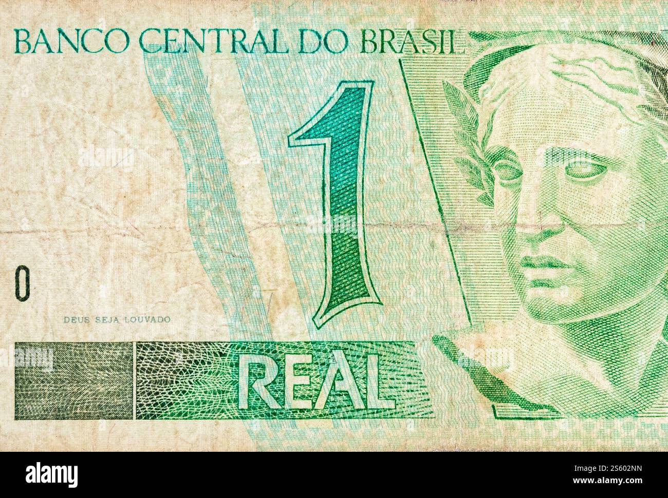 Portrait des Républiques Effigy représenté comme buste sur la vieille une vraie note de l'argent brésilien. Bec vert face avant. Portrait des Républiques Effigy représenté comme buste sur Banque D'Images
