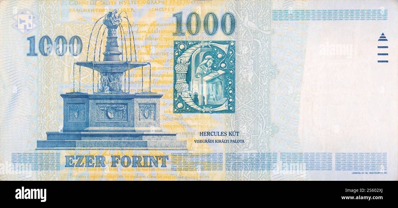 Fontaine Royale de Visegrad sur la Hongrie 1000 Forint 2006 gros plan fragment. Fontaine royale de Visegrad sur la Hongrie 1000 Forint 2006 fragment de billet de banque Banque D'Images
