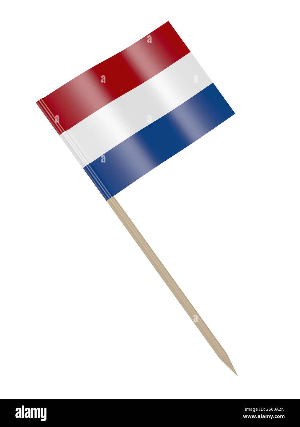 Cure-dent avec le drapeau des pays-Bas isolé sur un fond blanc Banque D'Images
