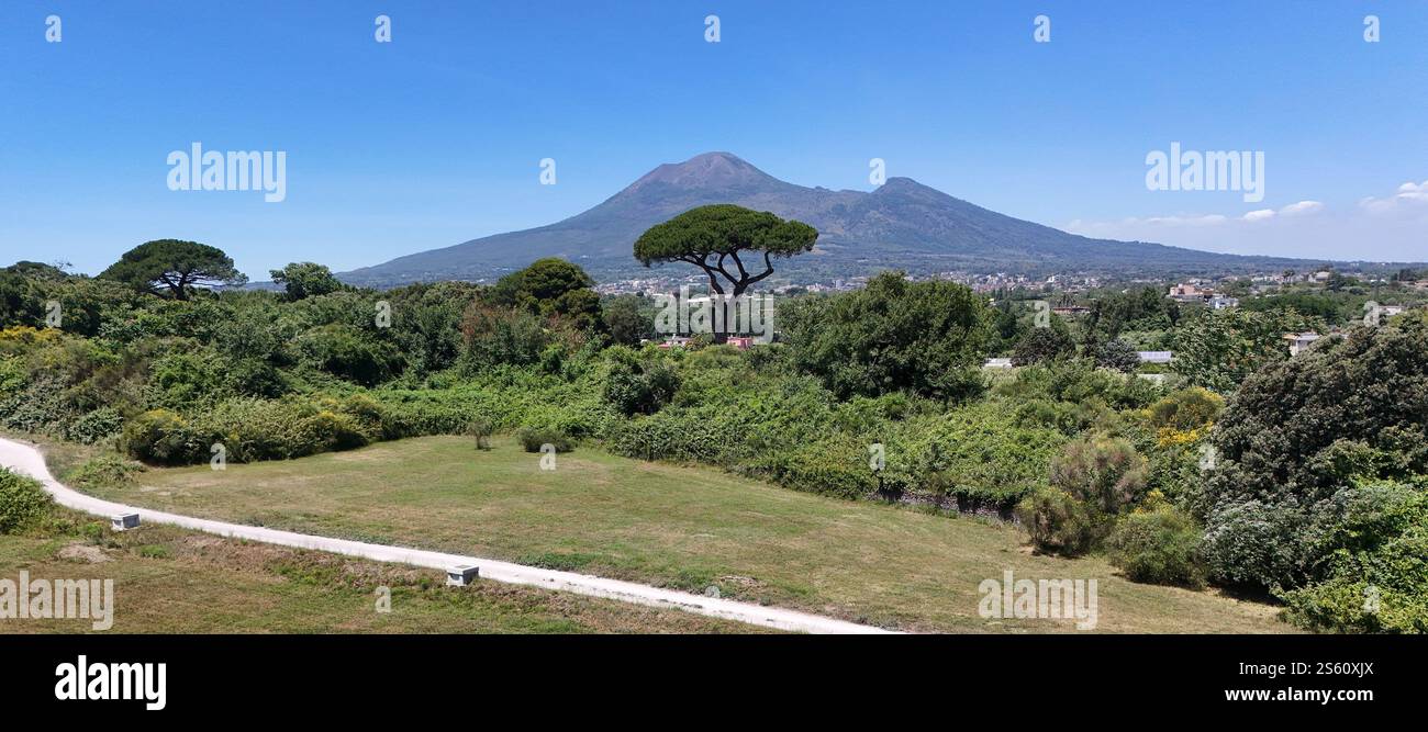 Vue panoramique sur le Vésuve depuis l'ancienne ville romaine de Pompéi Italie Banque D'Images