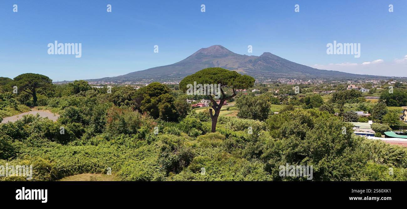 Vue panoramique sur le Vésuve depuis l'ancienne ville romaine de Pompéi Italie Banque D'Images