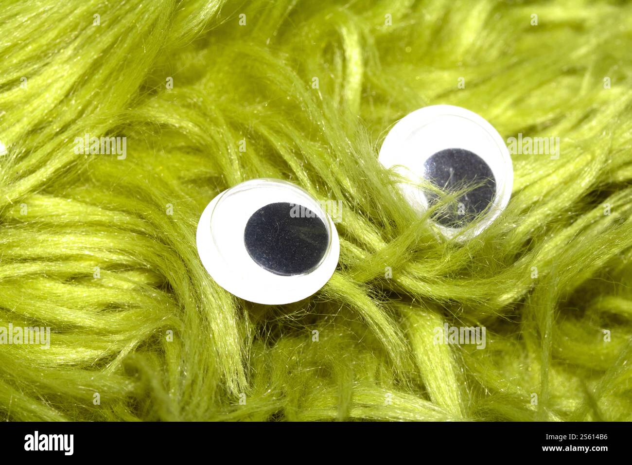 Drôle Wiggle Google Eyes sur fond de tissu Silly Furry Banque D'Images