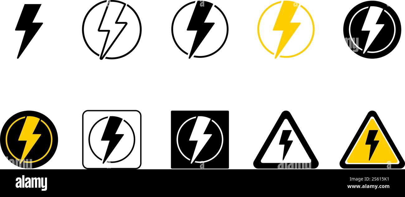 Ensemble d'icônes de Lightning Bolt Thunderbolt icône symbole logo illustration vectorielle Illustration de Vecteur
