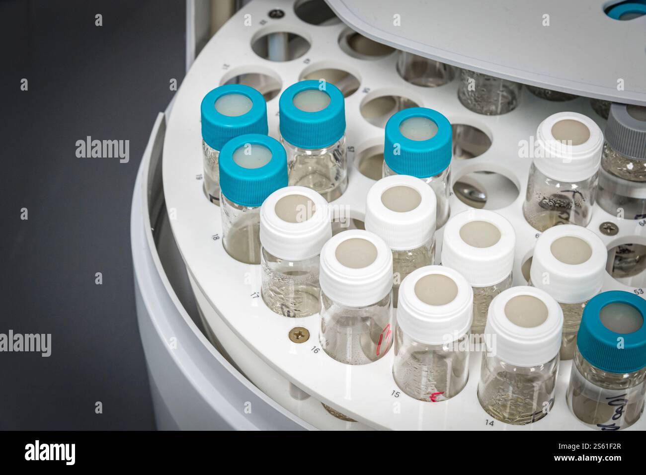 Flacons dans l'équipement de test scientifique automatisé, États-Unis Banque D'Images Flacons dans l'équipement de test scientifique automatisé, États-Unis Banque D'Images