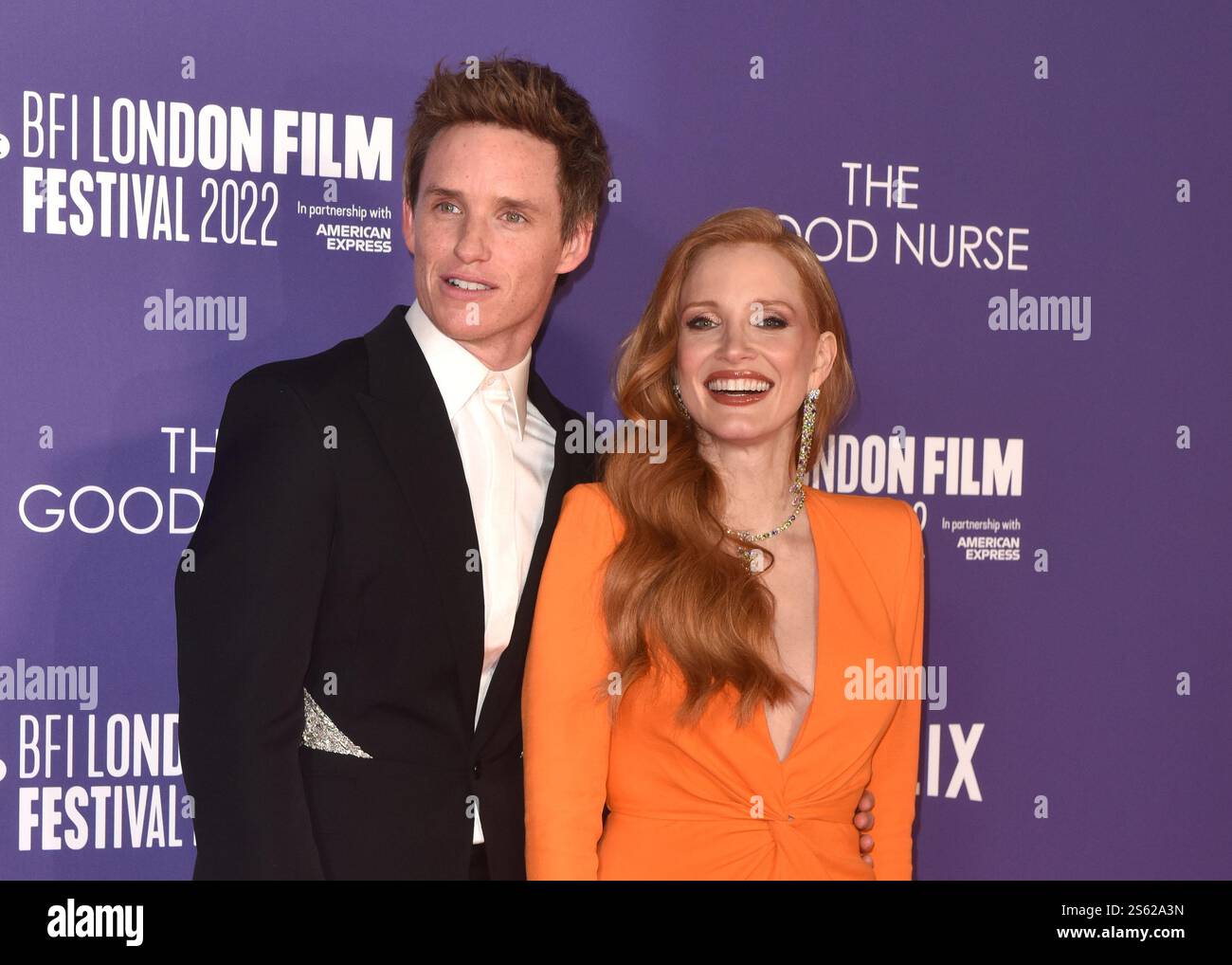 Eddie Redmayne et Jessica Chastain assistent à 'The Good Nurse' - première britannique pendant le BFI London film Festival, au Southbank Centre, Royal Festival Hall à Londres, en Angleterre. Lundi 10 octobre 2022 Banque D'Images