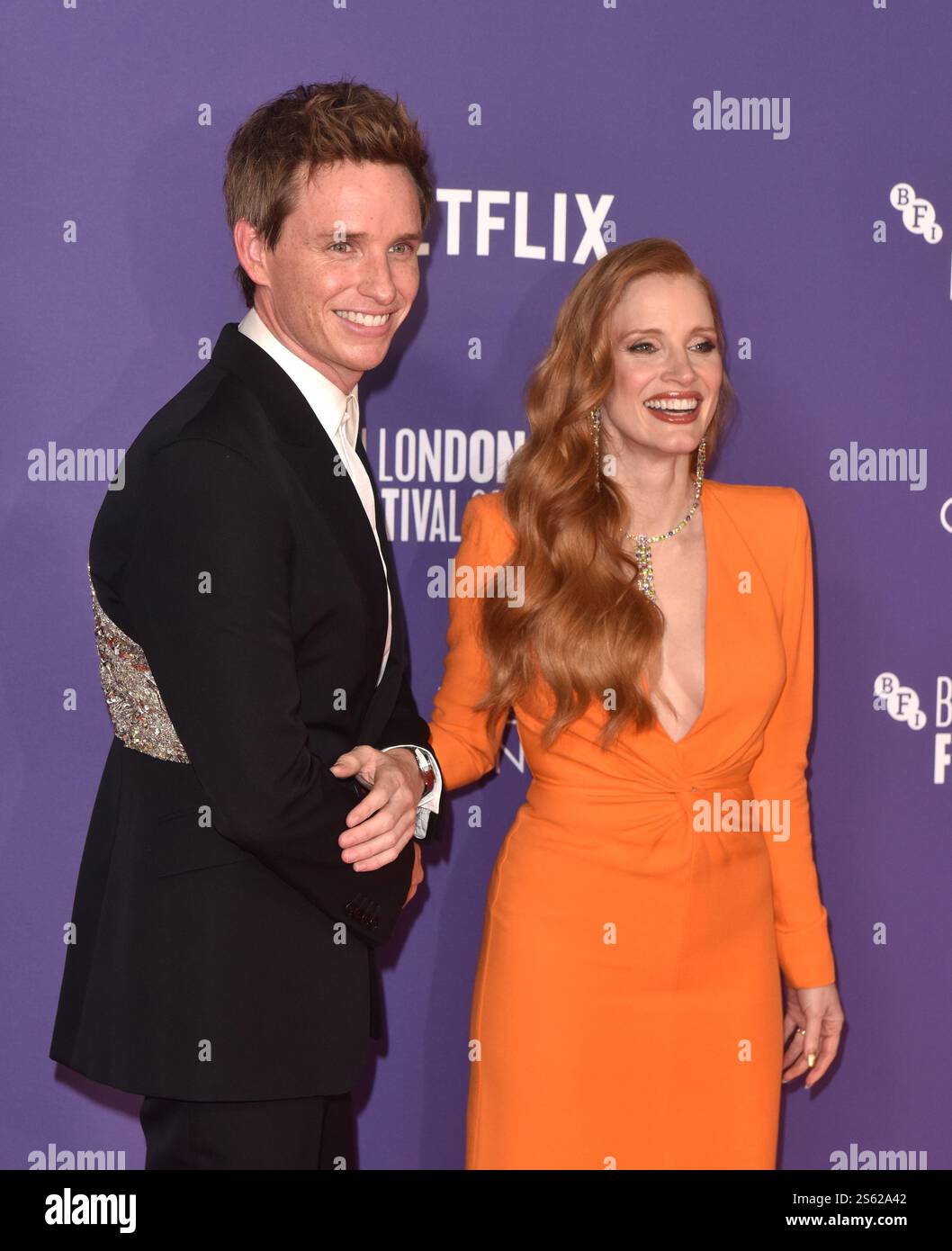 Eddie Redmayne et Jessica Chastain assistent à 'The Good Nurse' - première britannique pendant le BFI London film Festival, au Southbank Centre, Royal Festival Hall à Londres, en Angleterre. Lundi 10 octobre 2022 Banque D'Images