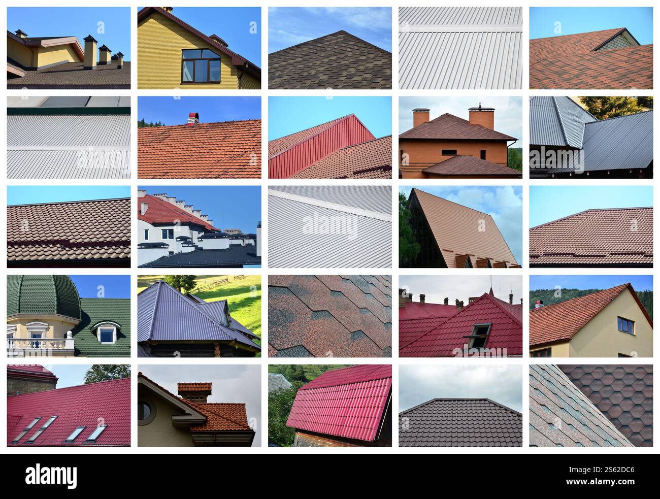 Un collage de plusieurs photos avec des fragments de différents types de toitures. Jeu d'images avec des toits Banque D'Images