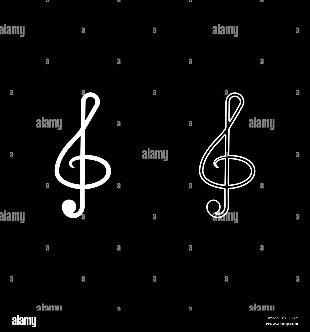 Treble clef Icon Outline Set blanc color vector illustration plat style image simple. Image de style plat d'illustration vectorielle de couleur blanche de contour d'icône de clef d'aigu Illustration de Vecteur