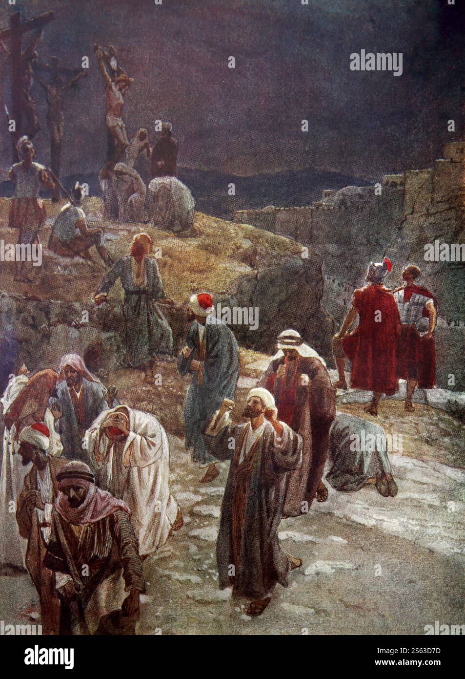 Plaque de couleur des Ténèbres à la Crucifixion- la mort de Jésus-Christ de 1906/10 la vie de Jésus de Nazareth dépeinte en couleurs Banque D'Images