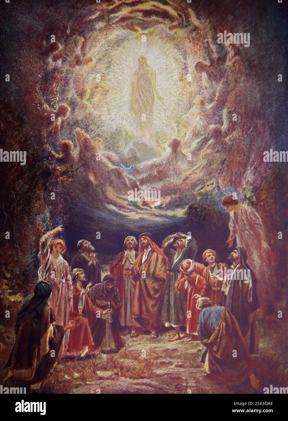 Plaque de couleur de l'Ascension de Jésus-Christ de 1906/10 la vie de Jésus de Nazareth dépeinte en couleurs Banque D'Images
