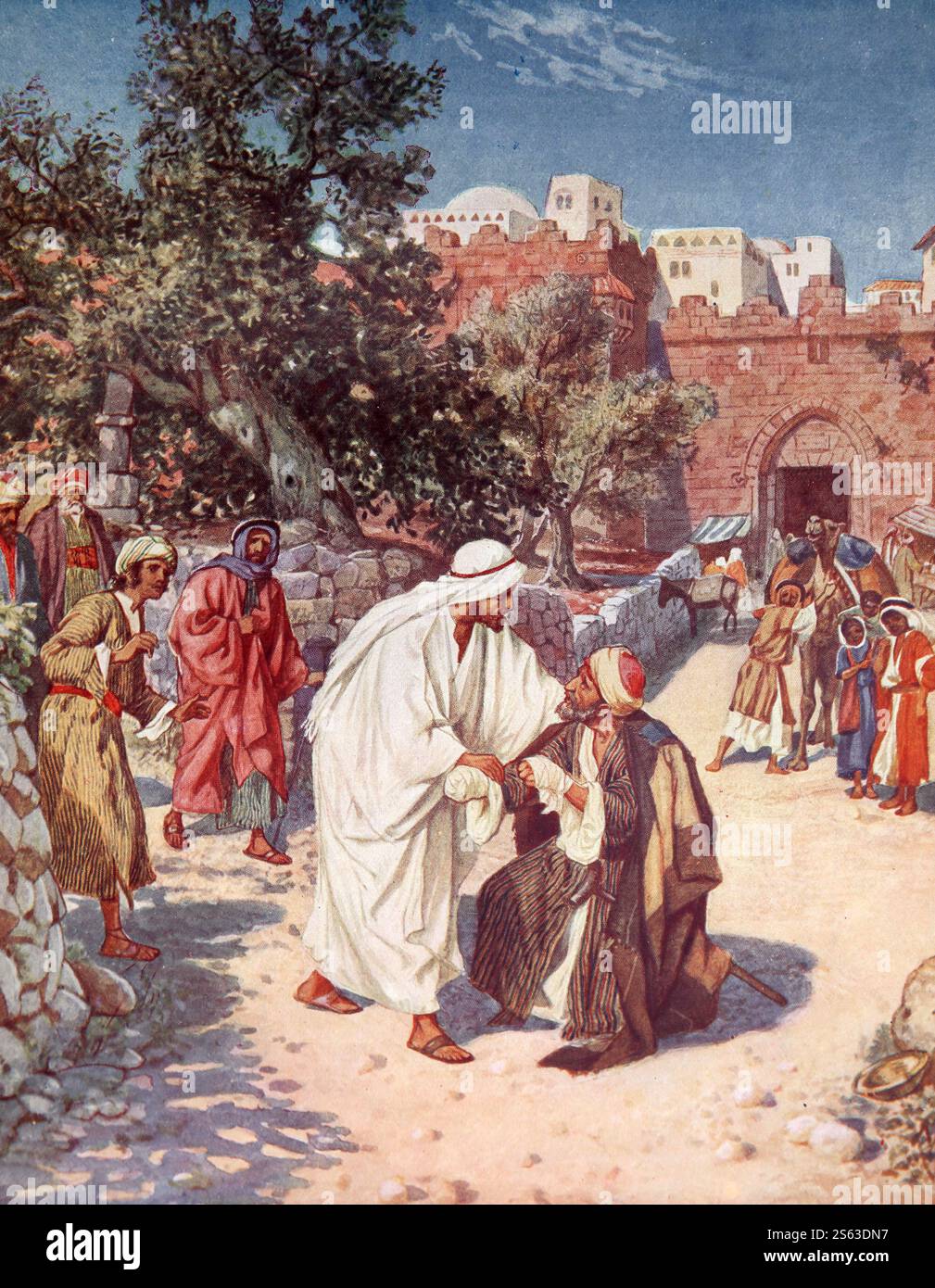 Plaque de couleur de Jésus Christ guérissant le lépreux (Matthieu) de 1906-10 la vie de Jésus de Nazareth dépeinte en couleurs Banque D'Images