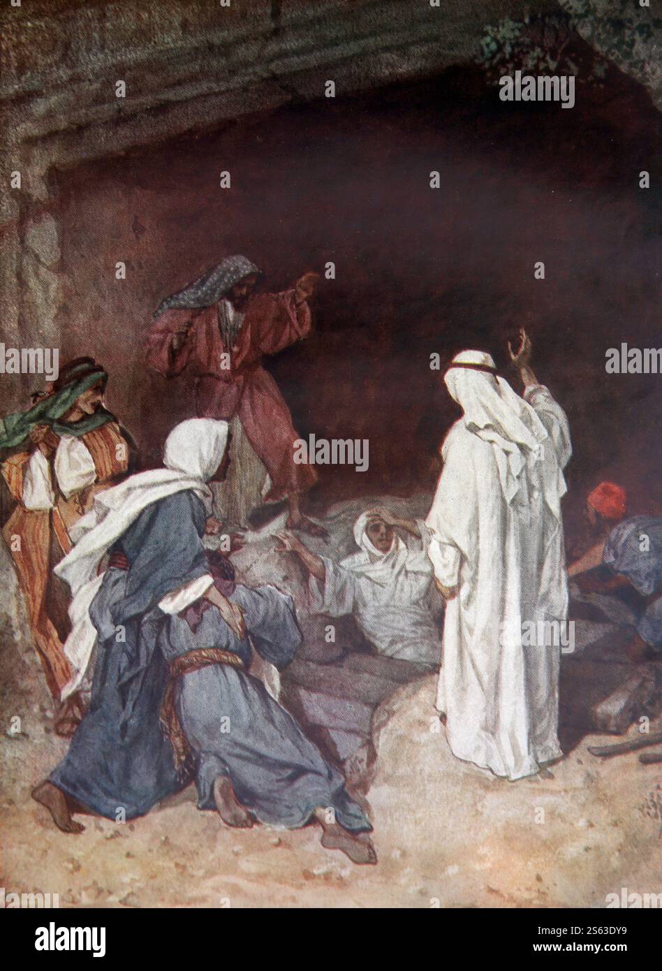 Plaque de couleur de l'élévation de Lazare par Jésus Christde 1906/10 la vie de Jésus de Nazareth dépeinte en couleurs Banque D'Images