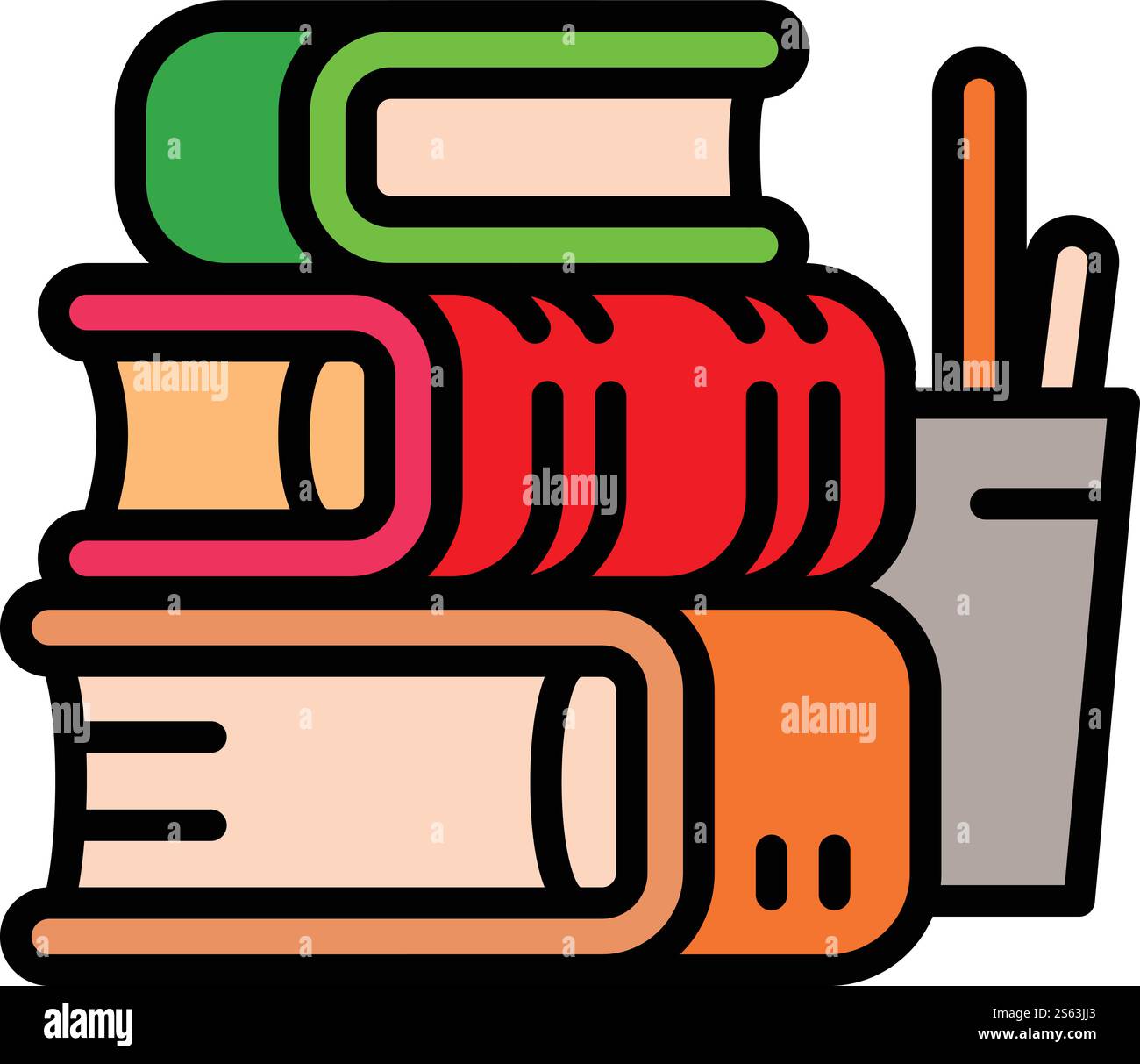 Icône empiler des livres scolaires. Icône vectorielle de livres scolaires de pile de contour pour la conception de Web isolé sur fond blanc. Icône de livres scolaires empilés, style de contour Illustration de Vecteur