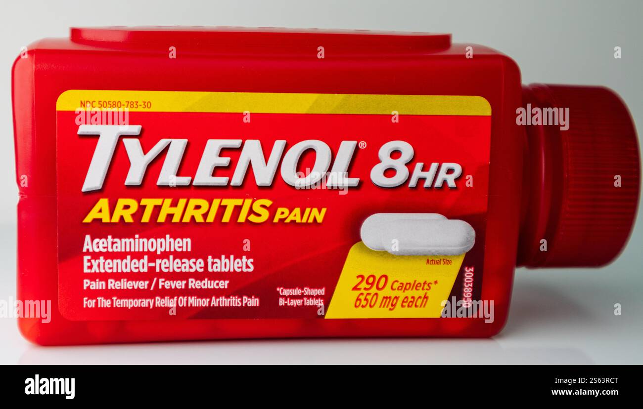 Flacon de comprimés à libération prolongée Tylenol 8 heures d'arthrite Banque D'Images