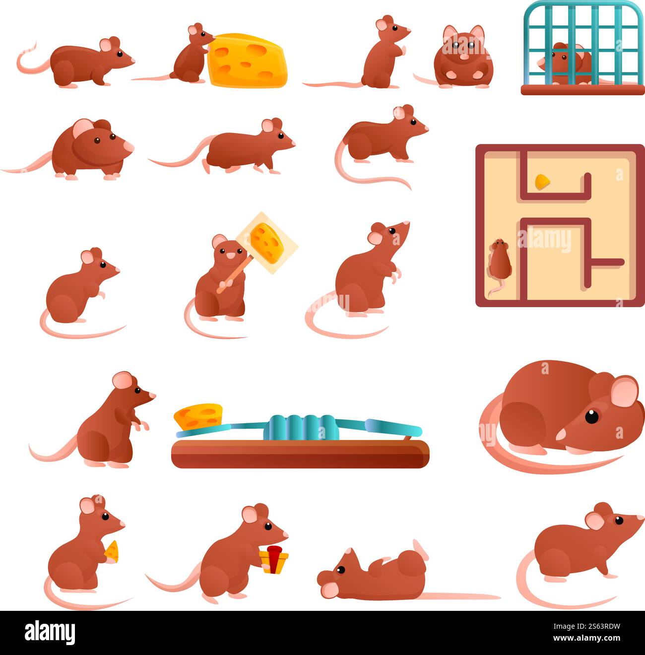 Icônes rat définies. Ensemble de dessins animés d'icônes vectorielles de rat pour la conception Web. Jeu d'icônes de rat, style de dessin animé Illustration de Vecteur