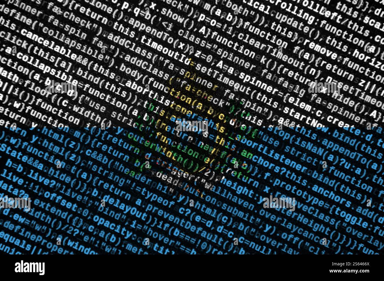 Le drapeau Saint-Marin est représenté à l'écran avec le code du programme. Le concept de technologie moderne et de développement de site. Le drapeau de Saint-Marin est représenté Banque D'Images