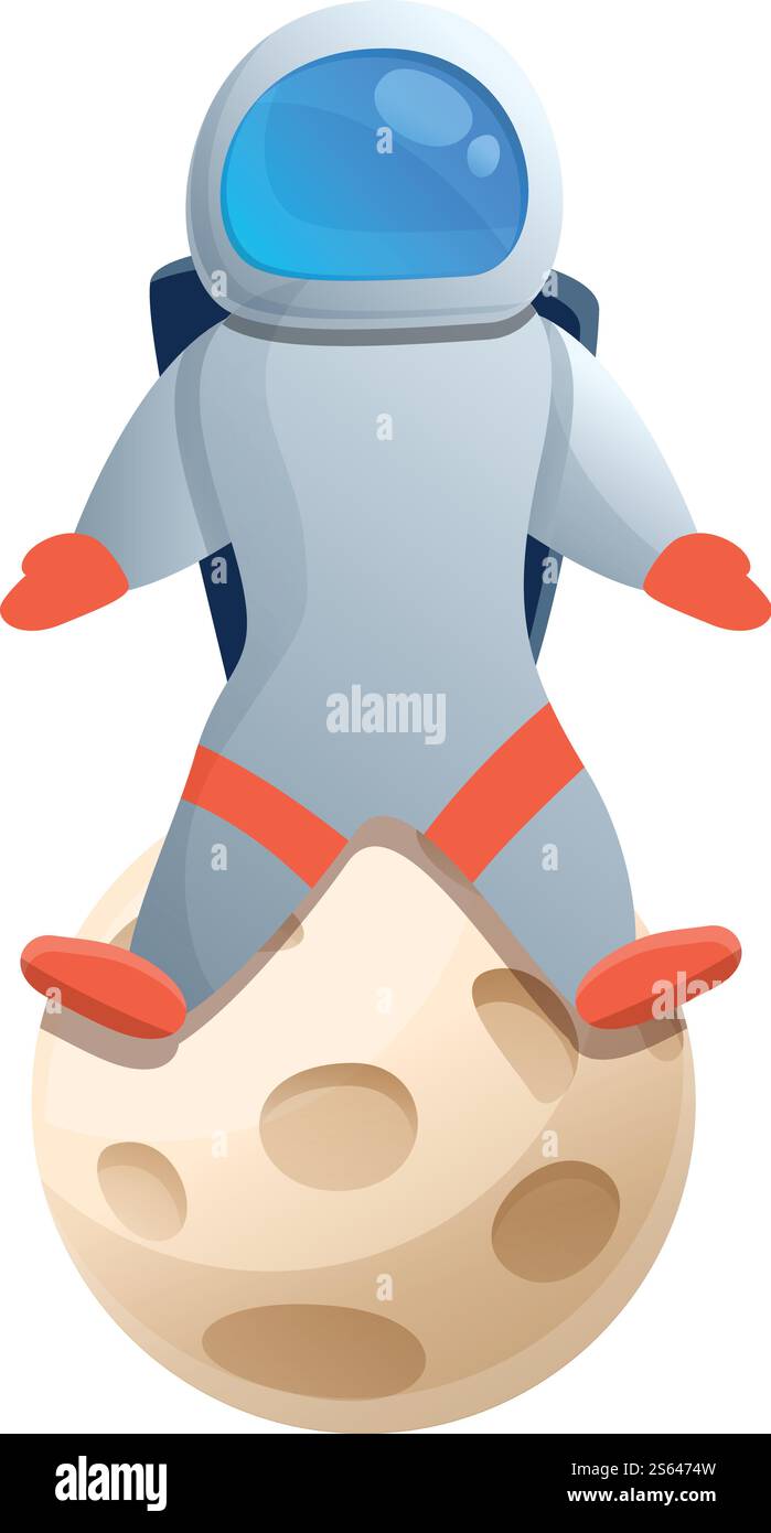 Astronaute sur l'icône lunaire. Dessin animé de l'astronaute sur l'icône de vecteur de lune pour la conception de Web isolé sur fond blanc. Astronaute sur l'icône de lune, style de bande dessinée Illustration de Vecteur