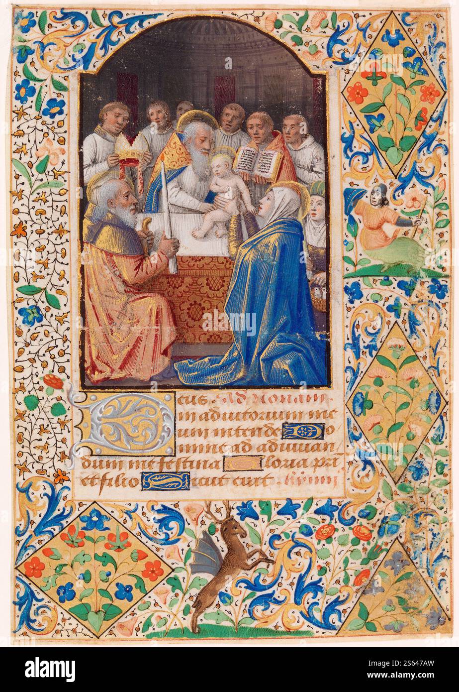 Présentation du Christ dans le Temple. Jean Bourdichon. c. 1480. Tempera, peinture or granulaire, encres brunes et rouges inscrites, plume et encre, et dorure sur parchemin. Banque D'Images