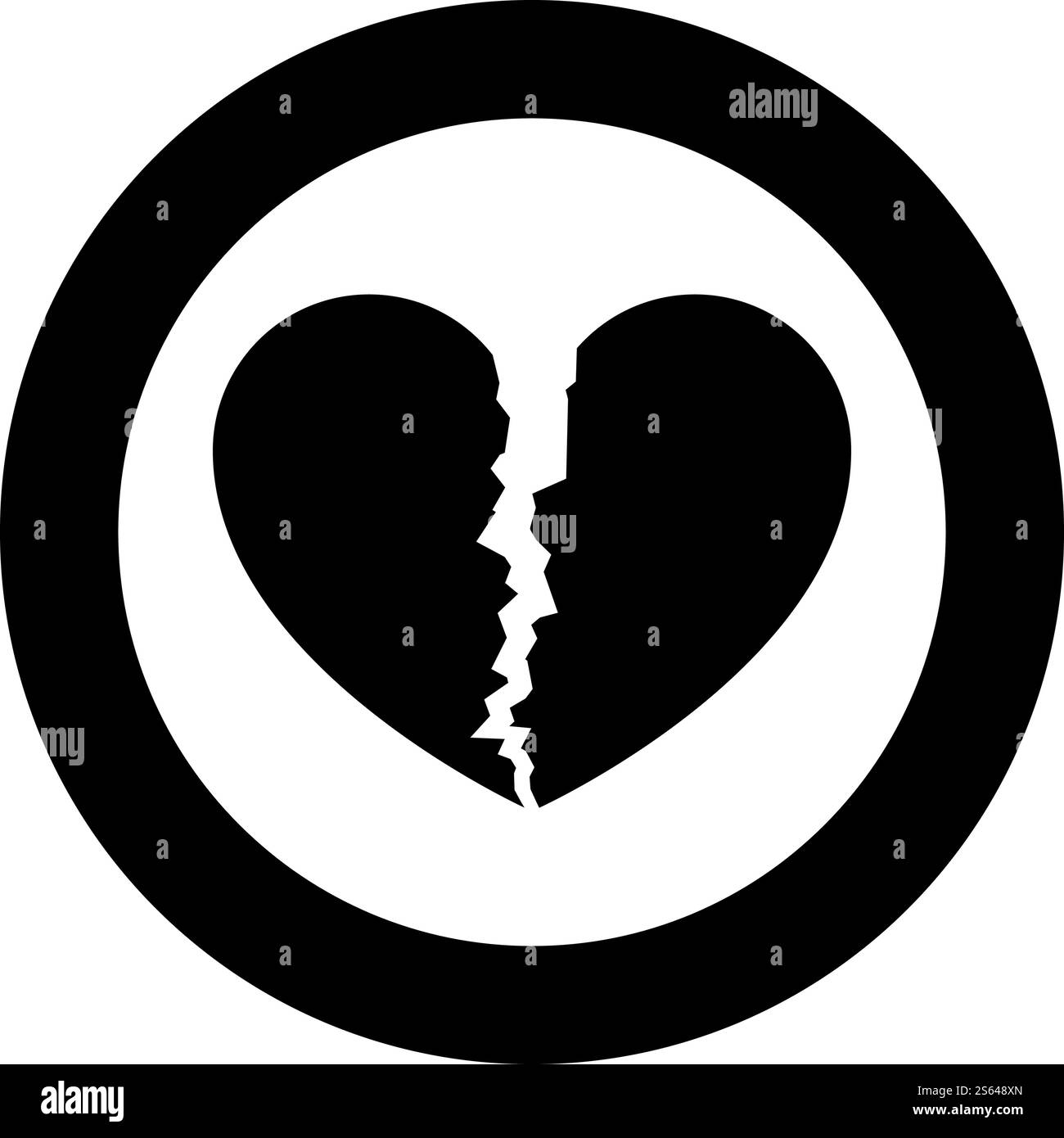Icône de coeur brisé dans le cercle rond noir illustration vectorielle de couleur noire plat style image simple. Icône de coeur brisé en cercle rond noir illustration vectorielle de couleur noire image de style plat Illustration de Vecteur