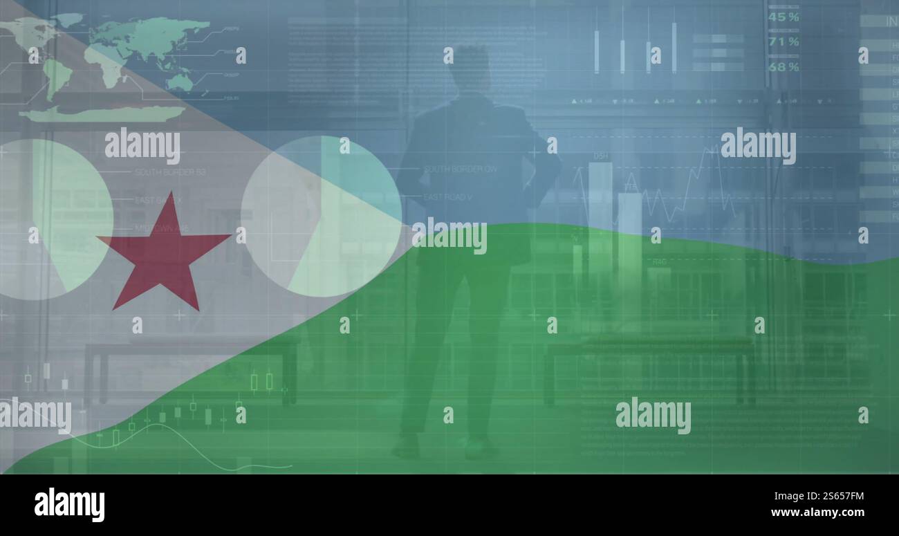 Image de traitement de données financières sur drapeau de djibouti Banque D'Images