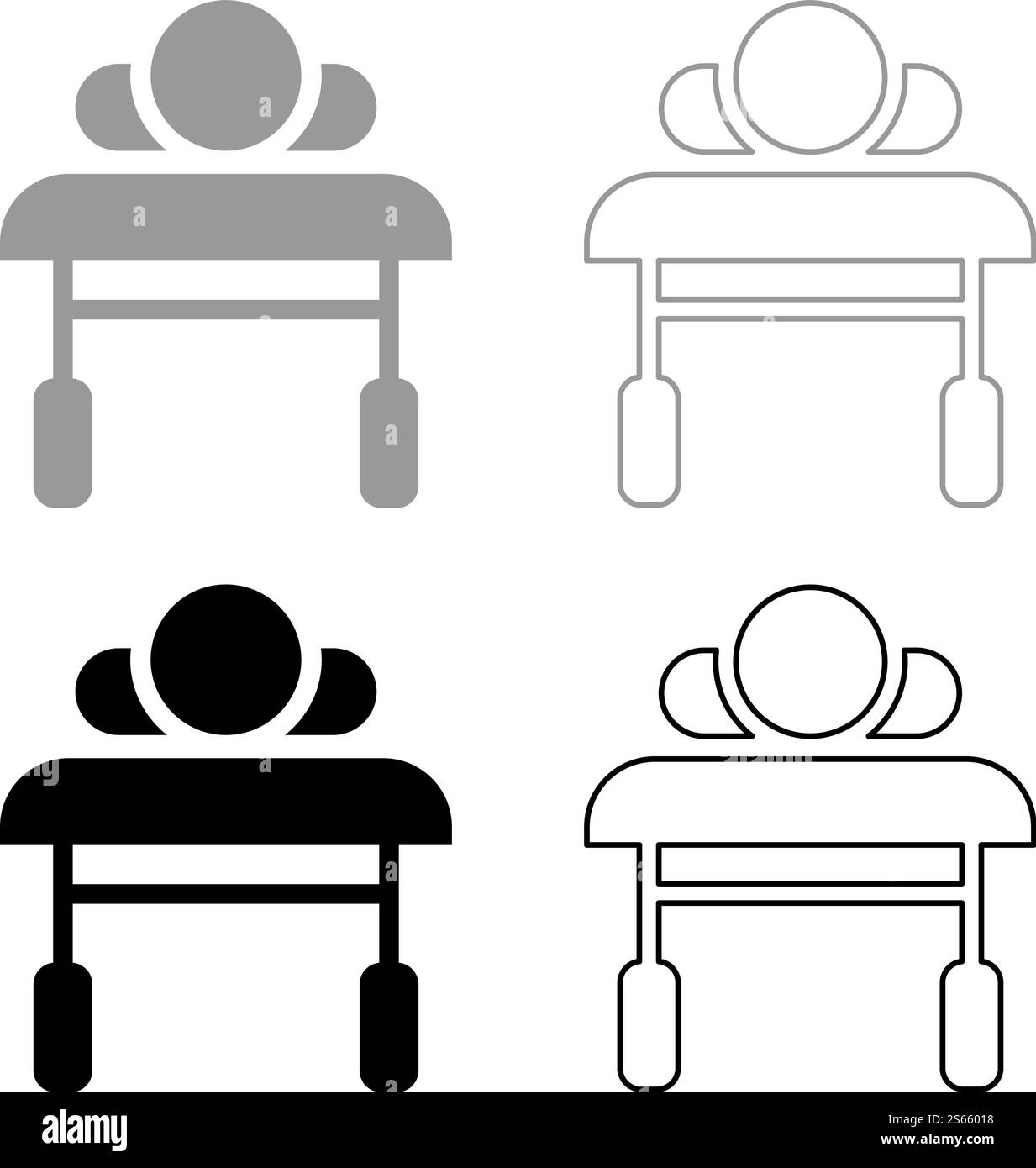 Patient allongé sur le lit médical vue de la table de la tête malade homme rééducation contour de l'icône Set noir gris illustration vectorielle style plat image simple. Patient allongé sur le lit médical vue de la table de traitement de tête malade homme rééducation contour de l'icône définir couleur noir gris illustration vectorielle image de style plat Illustration de Vecteur