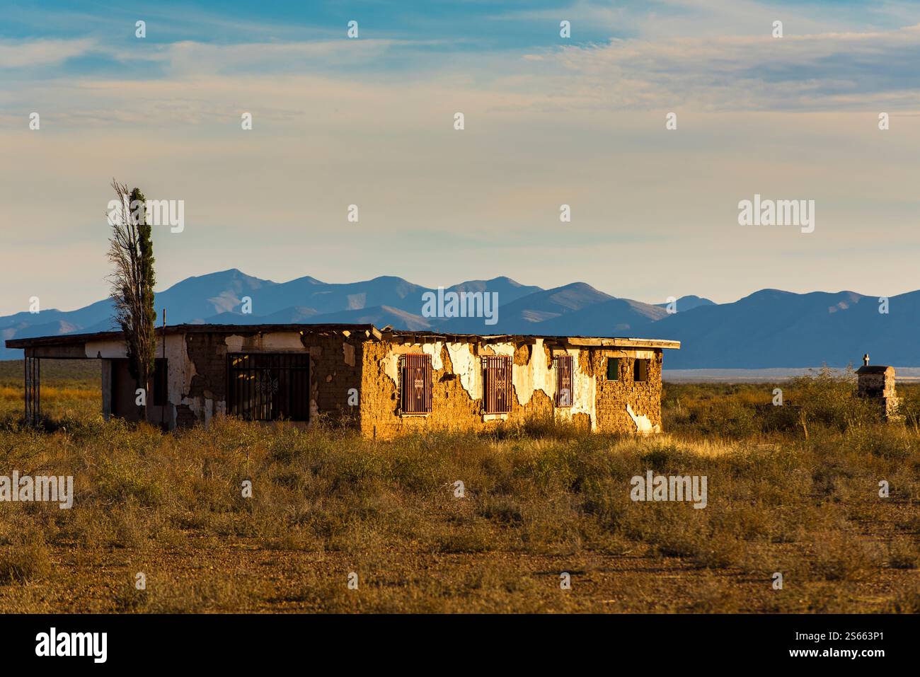 Maison abandonnée en adobe dans le désert de Chihuahua Banque D'Images