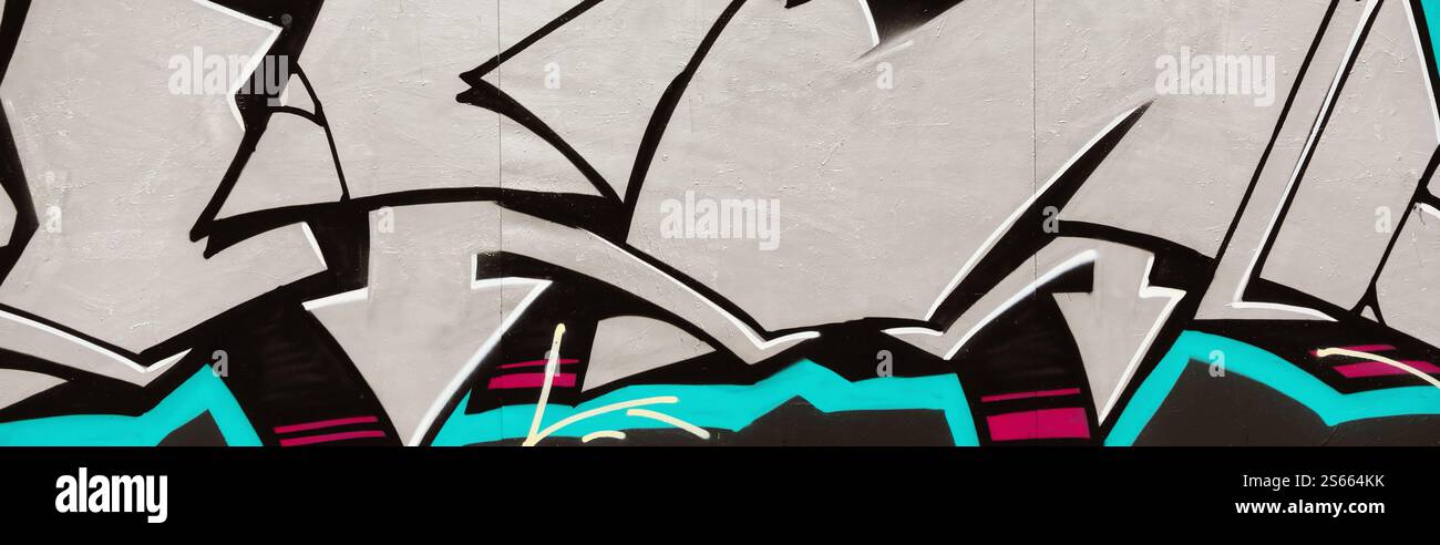 Fond coloré de graffiti peinture d'art avec des bandes d'aérosol brillantes sur le mur en métal. Pièce d'art de rue Old School faite avec de la peinture en aérosol Banque D'Images