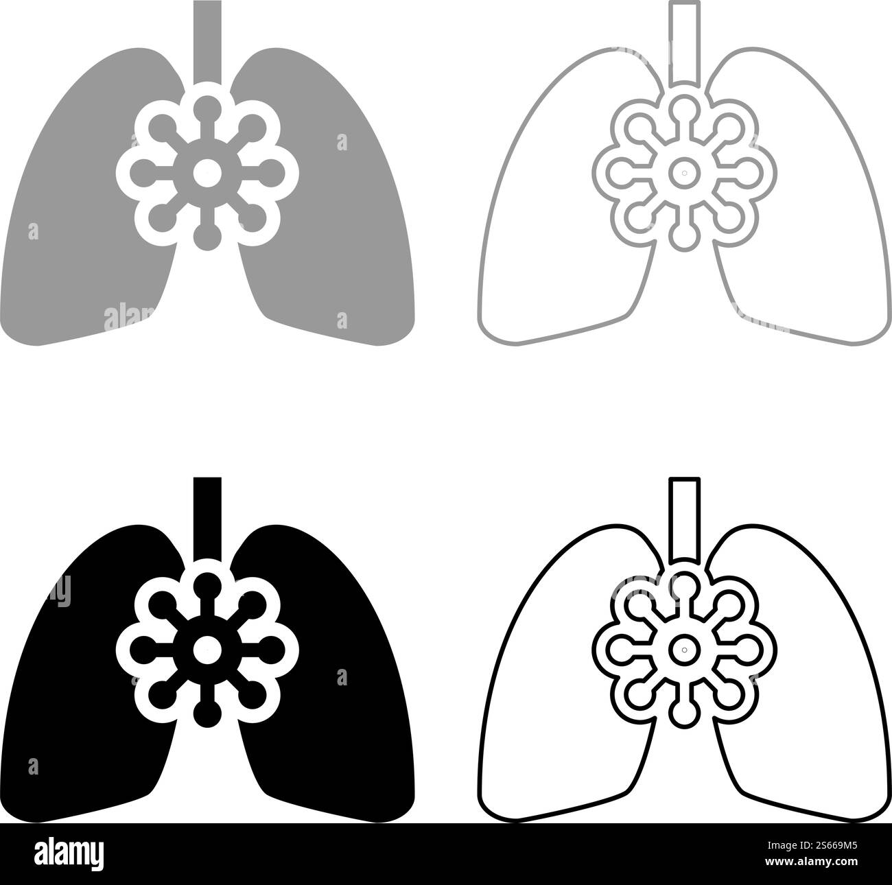 Coronavirus Damaged Lungs virus Corona atack Eating Lung concept COVID 19 Infected tuberculosis Icon Outline Set noir Grey Color Vector illustration Flat style image simple. Coronavirus Damaged Lungs virus Corona atack Eating Lung concept COVID 19 Infected tuberculosis Icon Outline Set noir Grey Color vecteur illustration Flat style image Illustration de Vecteur