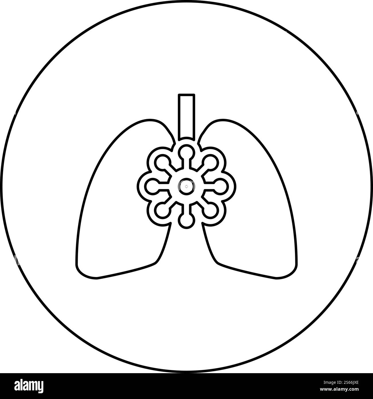 Coronavirus Damaged Lungs virus Corona atack manger poumon concept COVID 19 icône de tuberculose infectée en cercle contour rond noir illustration vectorielle de style plat image simple. Coronavirus Damaged Lungs virus Corona atack mangeant Lung concept COVID 19 icône de tuberculose infectée en cercle contour rond noir illustration vectorielle de couleur noire image de style plat Illustration de Vecteur