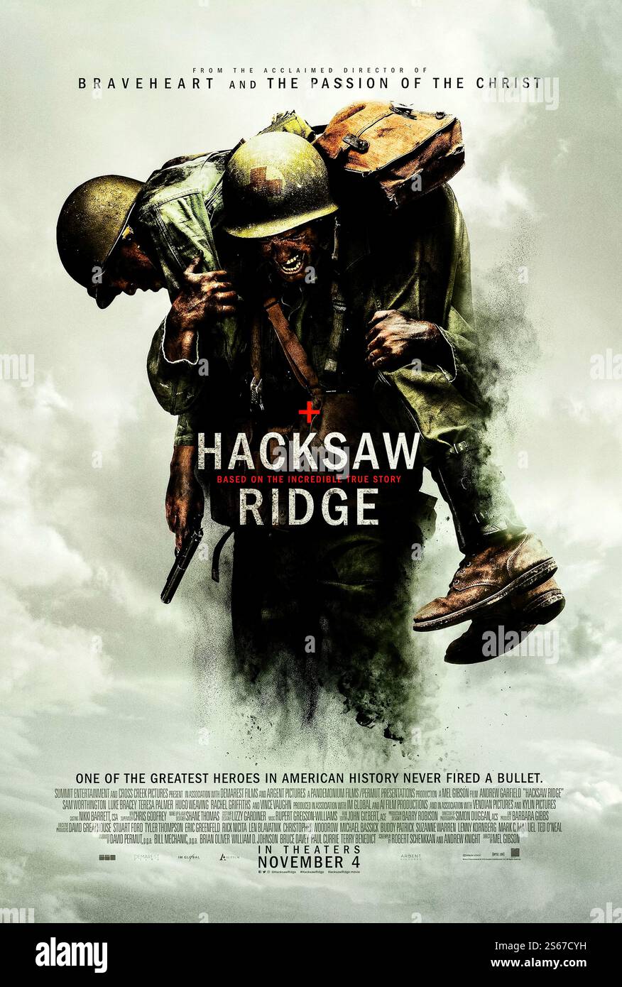 Hacksaw Ridge (2016) réalisé par Mel Gibson et mettant en vedette Andrew Garfield, Sam Worthington et Teresa Palmer. L'histoire vraie de l'armée américaine Medic Desmond Doss de la seconde Guerre mondiale qui a servi pendant la bataille d'Okinawa sans porter d'arme. Photographie d'une affiche américaine originale de 2016 À USAGE ÉDITORIAL EXCLUSIF. Crédit : BFA / Summit Entertainment Banque D'Images