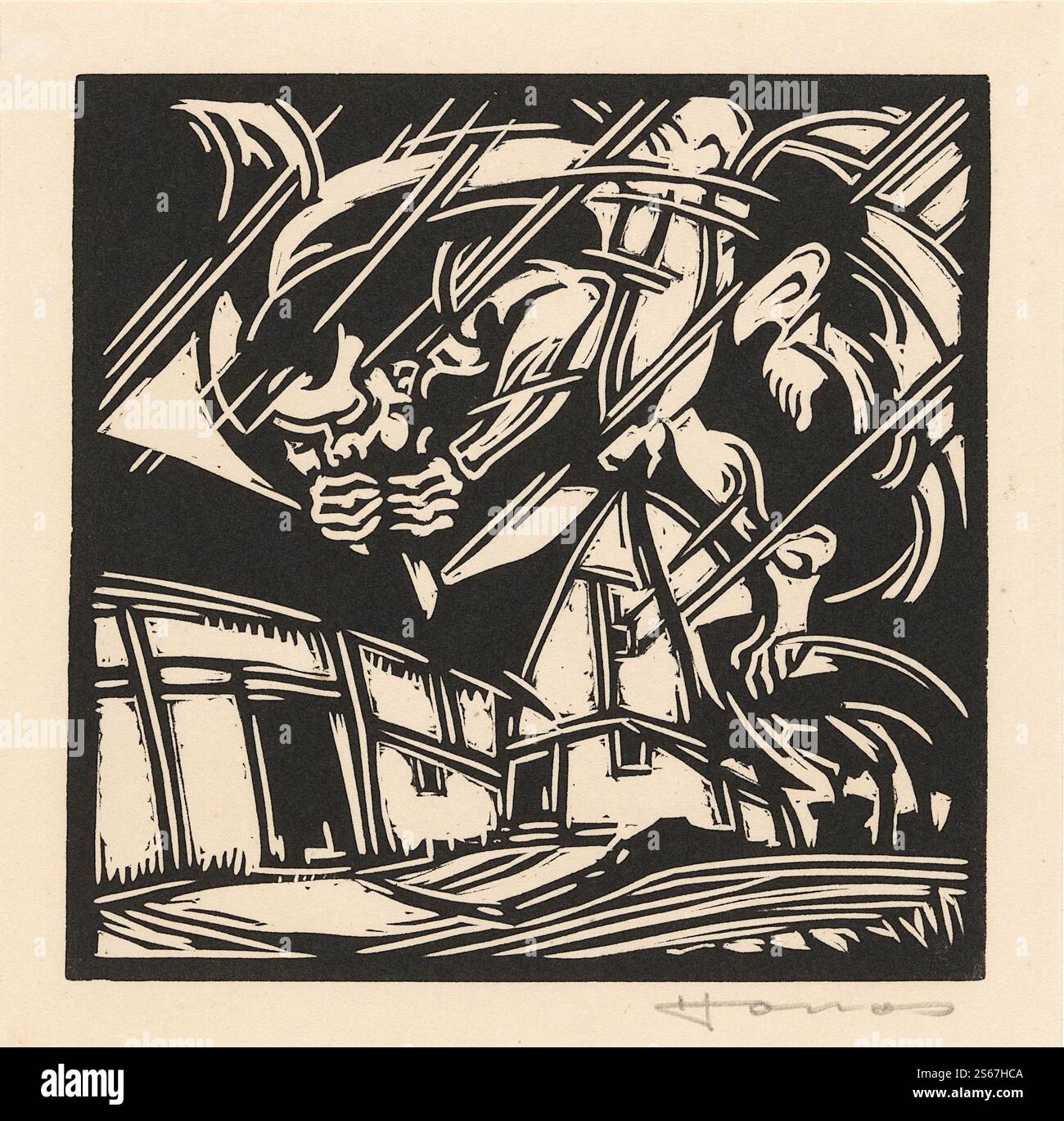 Henri Jonas - personnification du vent près d'un bâtiment - 1921 Banque D'Images Henri Jonas - personnification du vent près d'un bâtiment - 1921 Banque D'Images