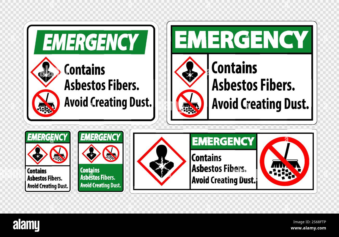 L'étiquette d'urgence contient des fibres d'amiante, éviter de créer de la poussière Illustration de Vecteur