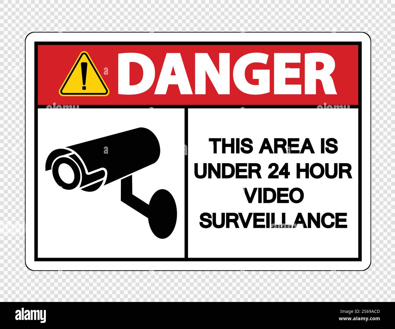 Danger cette zone est sous 24 heures surveillance vidéo signer sur fond transparent, illustration vectorielle Illustration de Vecteur