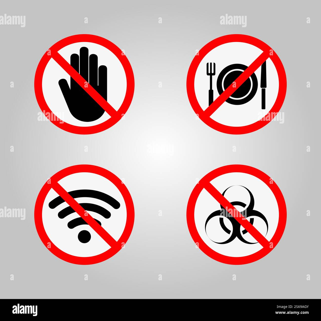 Panneaux d'interdiction et divers signes d'avertissement icône symbole signe isoler sur fond blanc, illustration vectorielle Illustration de Vecteur