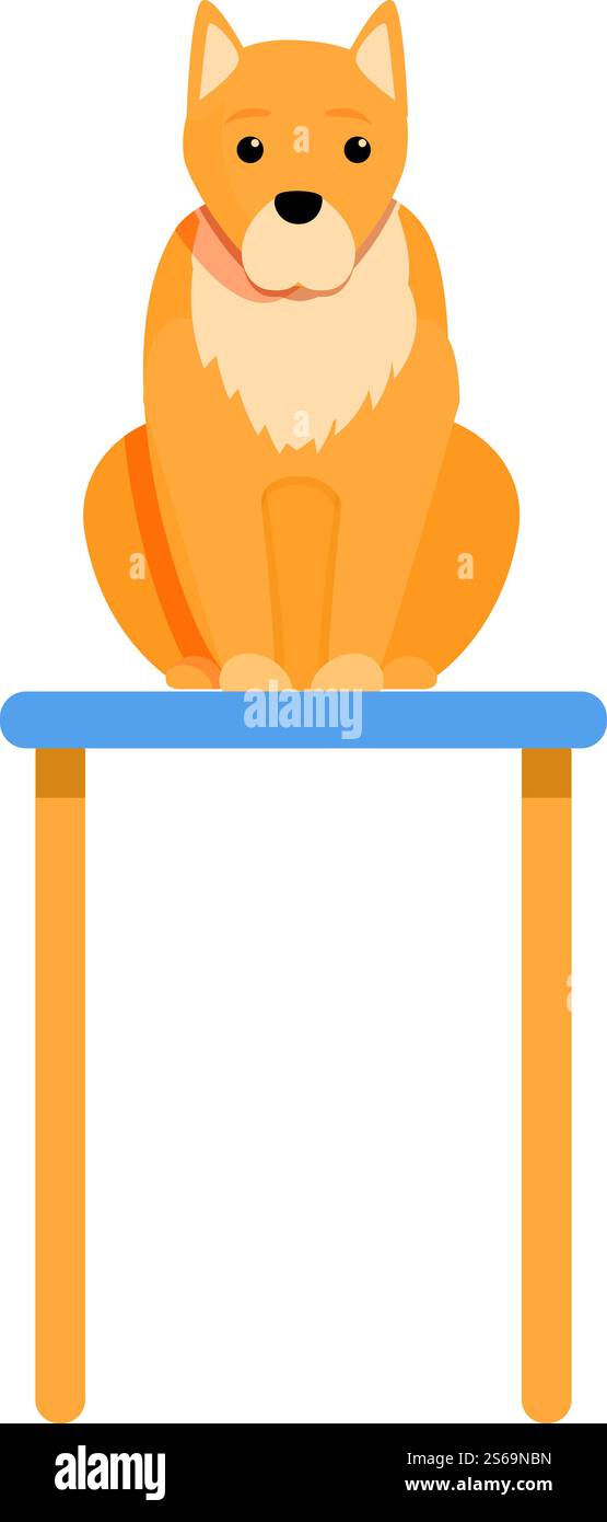 Chien animal de compagnie sur l'icône de table. Dessin animé de chien animal de compagnie sur l'icône de vecteur de table pour la conception de Web isolé sur fond blanc. Chien animal de compagnie sur l'icône de table, style de bande dessinée Illustration de Vecteur
