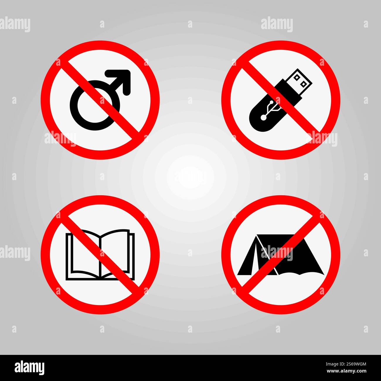 Panneaux d'interdiction et divers panneaux d'avertissement icône symbole panneau isoler sur fond blanc Illustration de Vecteur