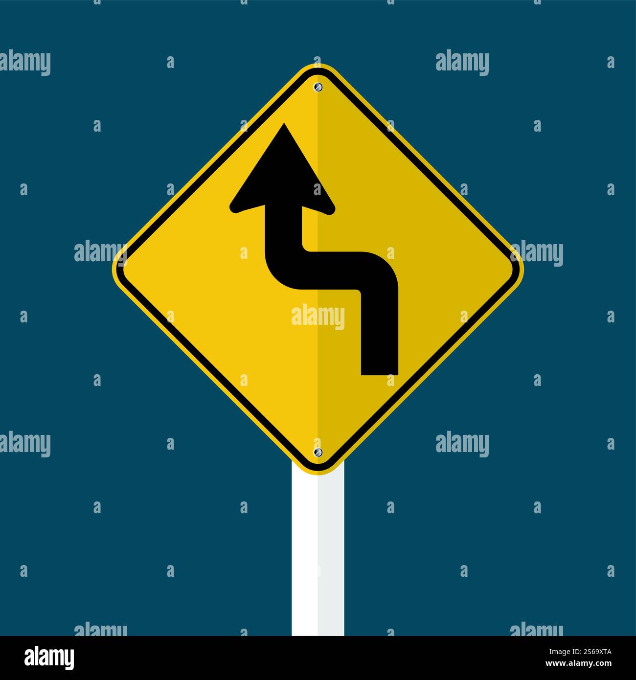 Courbes devant le panneau de signalisation routière gauche isolé sur fond gris ciel. Illustration vectorielle Illustration de Vecteur