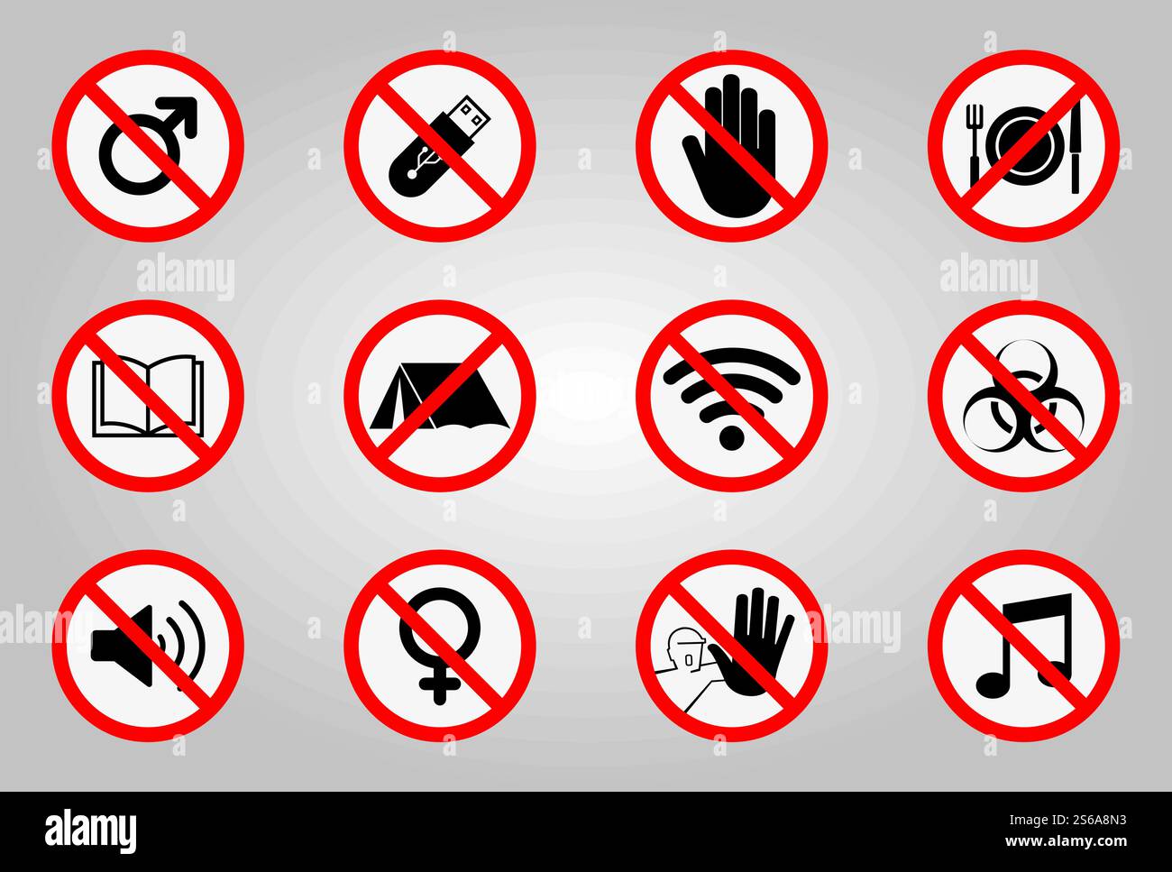 Panneaux d'interdiction et divers signes d'avertissement icône symbole signe isoler sur fond blanc, illustration vectorielle Illustration de Vecteur