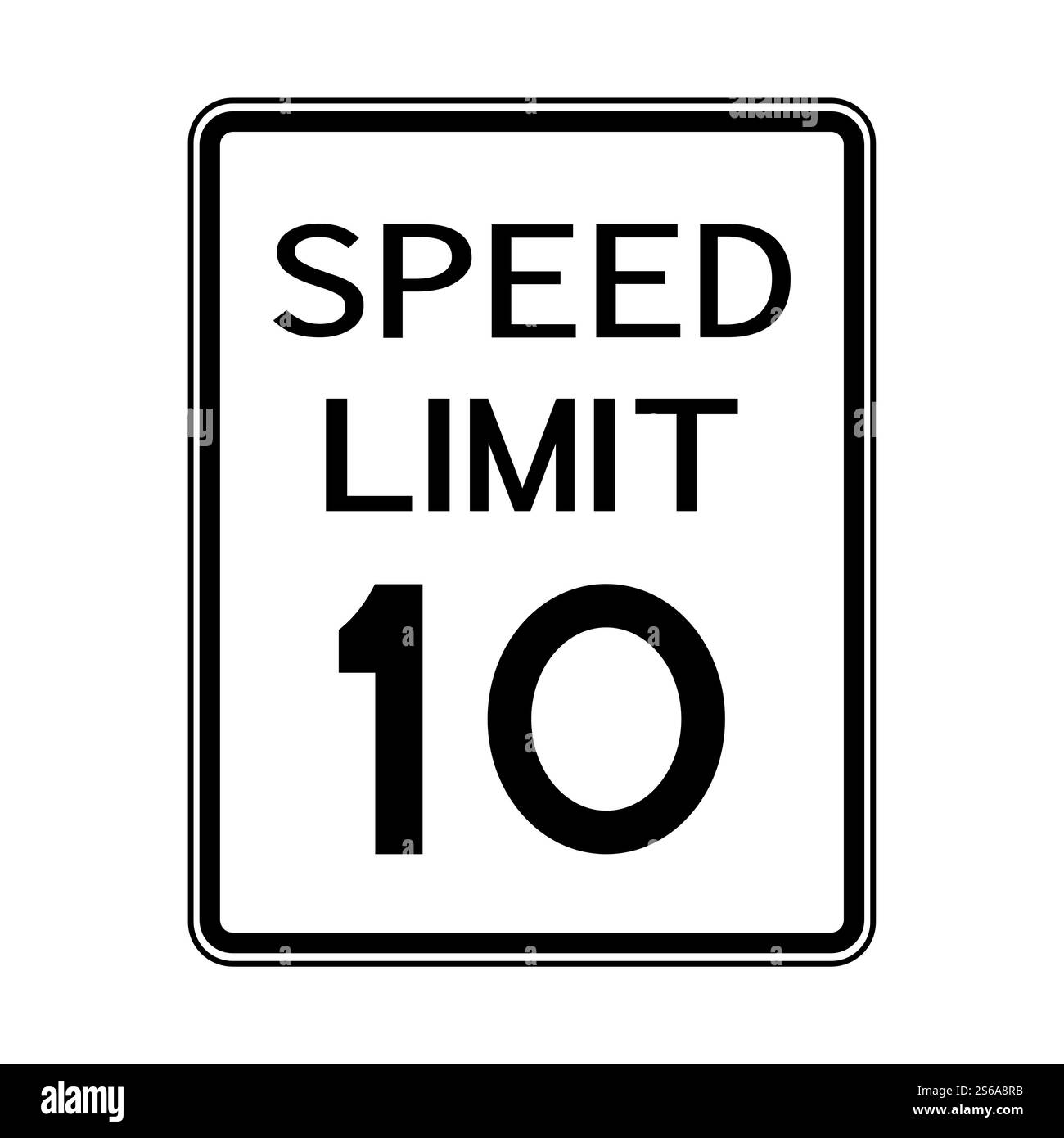 Panneau de transport de la circulation routière des États-Unis : limite de vitesse 10 sur fond blanc Illustration de Vecteur
